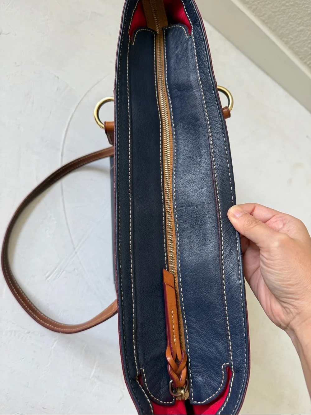 Dooney & Bourke Navy Blue Leather Lexington Shopper Tote Shoulder Bag